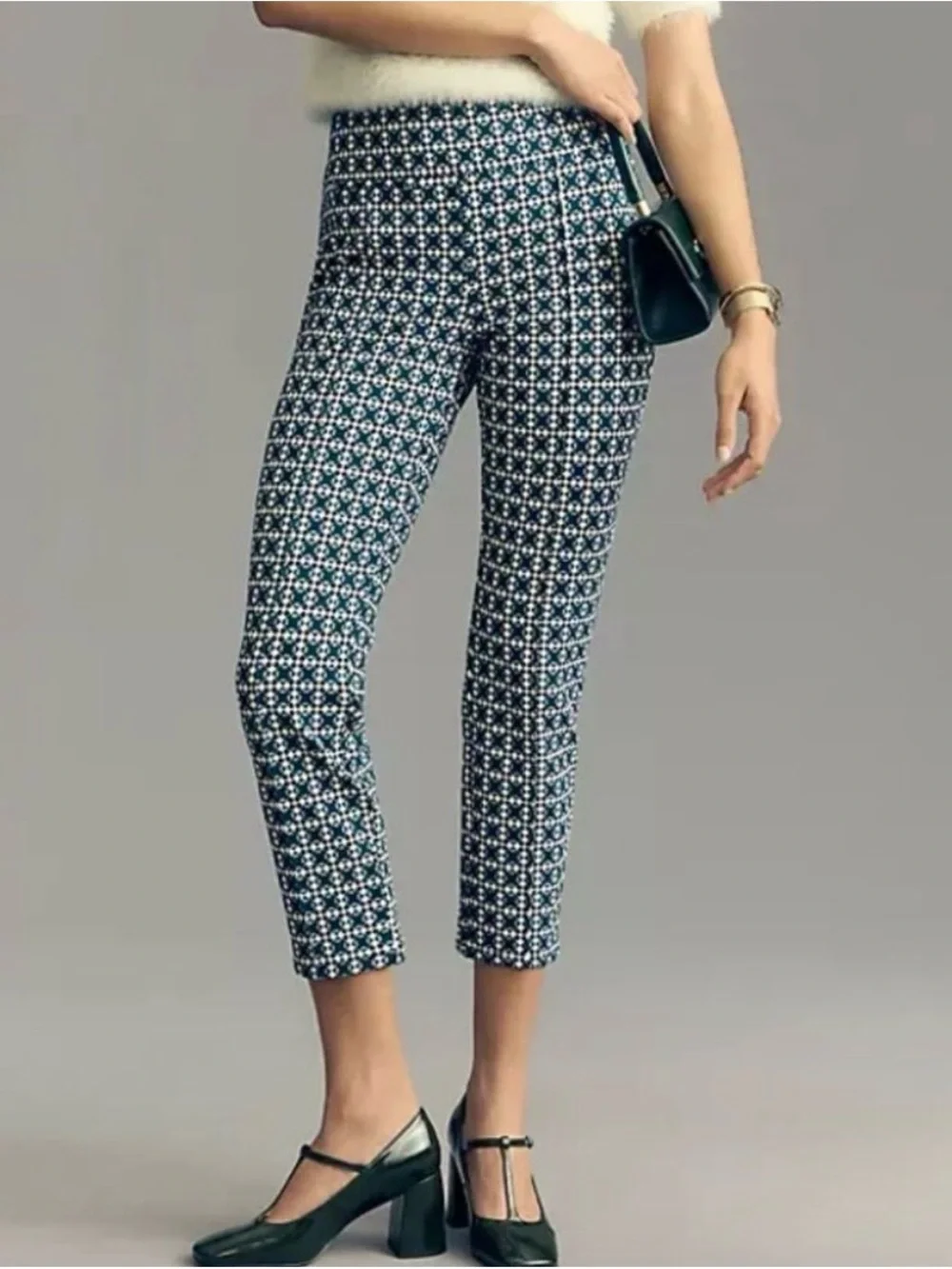 Anthropologie Maeve Tailored Mosaic Print Ankle Pants Blue Size M